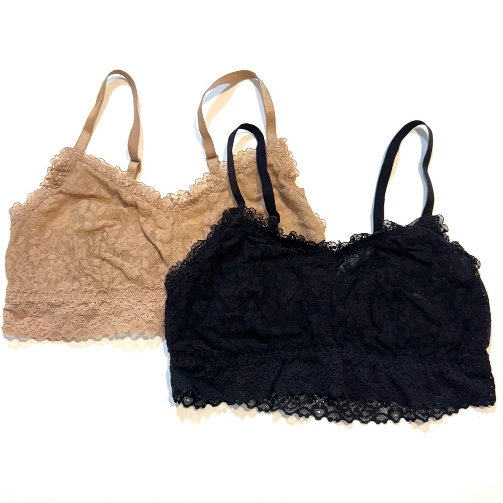 ThirdLove Lace Bralette Full Coverage Cozy Bandeau Set Black & Tan Women’s Small